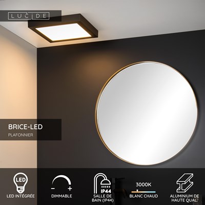 Lucide BRICE-LED - Plafonnier Salle de bains - LED Dim. - 1x30W 3000K - IP44 - Noir